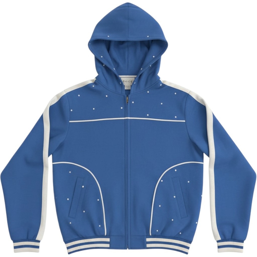 ELCC Blue Zip Up Hooded Sweatshirt White Stripe Piping Detail Woman's Large